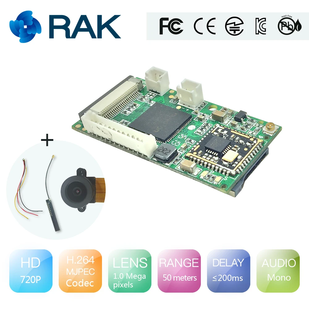 

RAK5206 Video Module 720P HD,P2P Cloud server,WiFi/Linux/Robot camera module,2.4G WiFi,mini IP camera,FPV/drone camera module