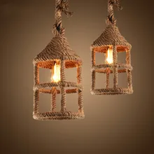 Nordic Style Iron LED Pendant Light Loft Industrial Lighting Creative Hemp Rope Lantern Shape Retro Bar Living Room Hanging Lamp Nordic Style Iron LED Pendant Light Loft Industrial Lighting Creative Hemp Rope Lantern Shape Retro Bar Living Room Hanging Lamp