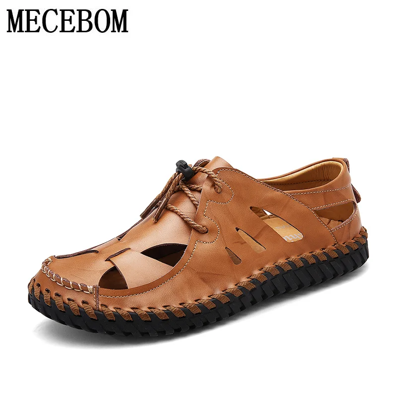 

Men's summer sandals quality split leather shoes for male lace-up beach men sandals zapatillas hombre size 38-44 1858m