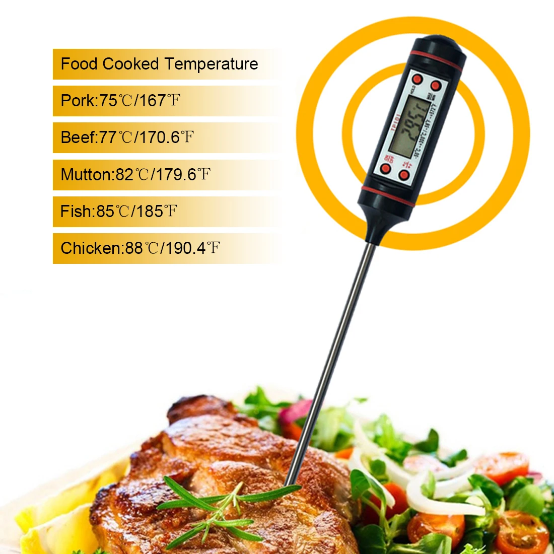 1 шт., новые Термометры для приготовления пищи, оборудование для кемпинга, ЖК-экран, цифровой термометр для приготовления барбекю, ручка для еды, мяса, молока