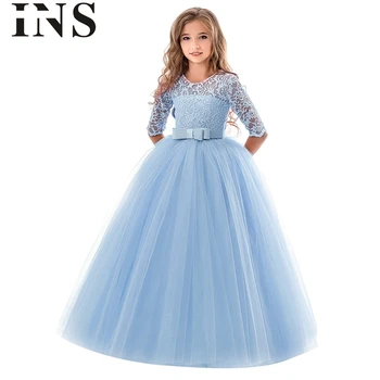 

2018 new fashion Child Girls Lace Bowknot Princess Wedding Performance Formal Tutu Dress Clothes for children L1106