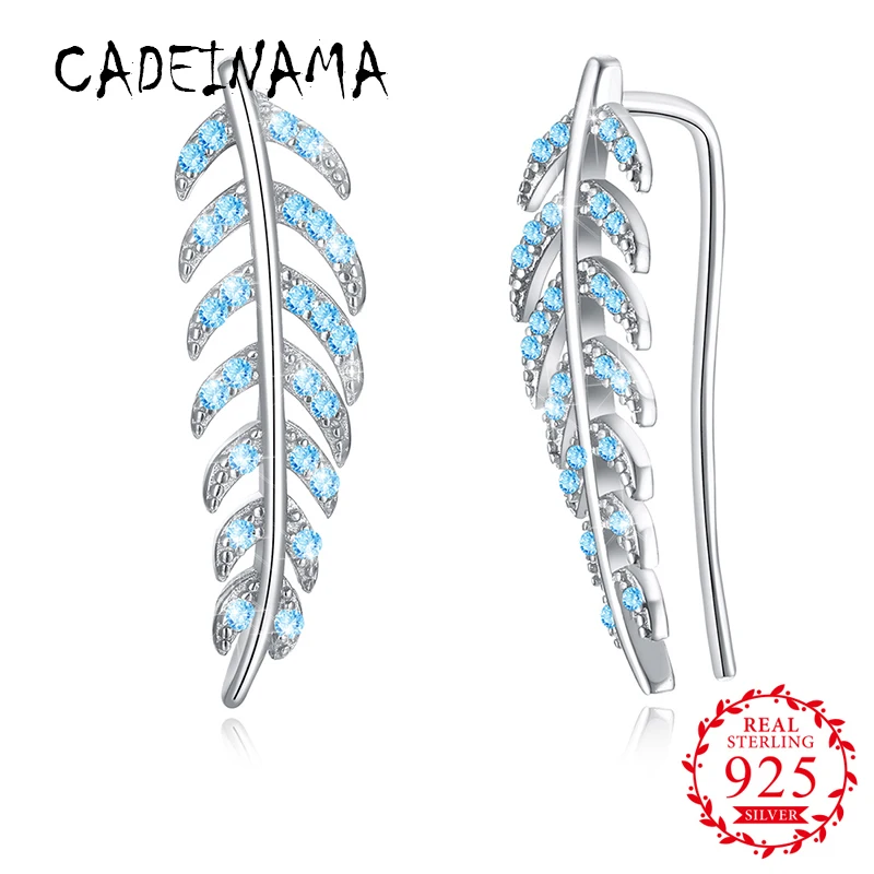 Женские серьги гвоздики CADEINAMA из чистого серебра 925 пробы с натуральным листом и