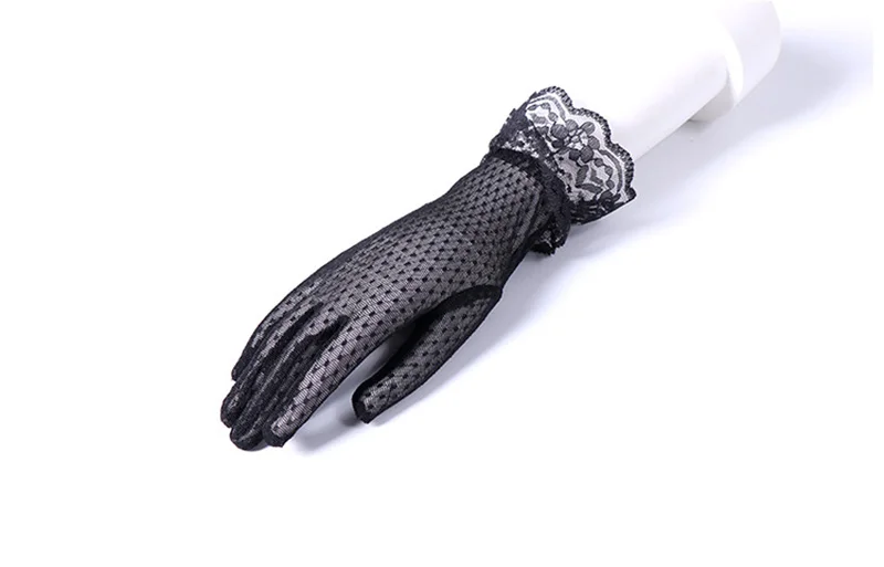 Fashion Sexy Summer Female Full Finger Sunscreen Short Lace Gloves Women Driving Spider Web Pattern Sun Anti-UV Black Gloves C48