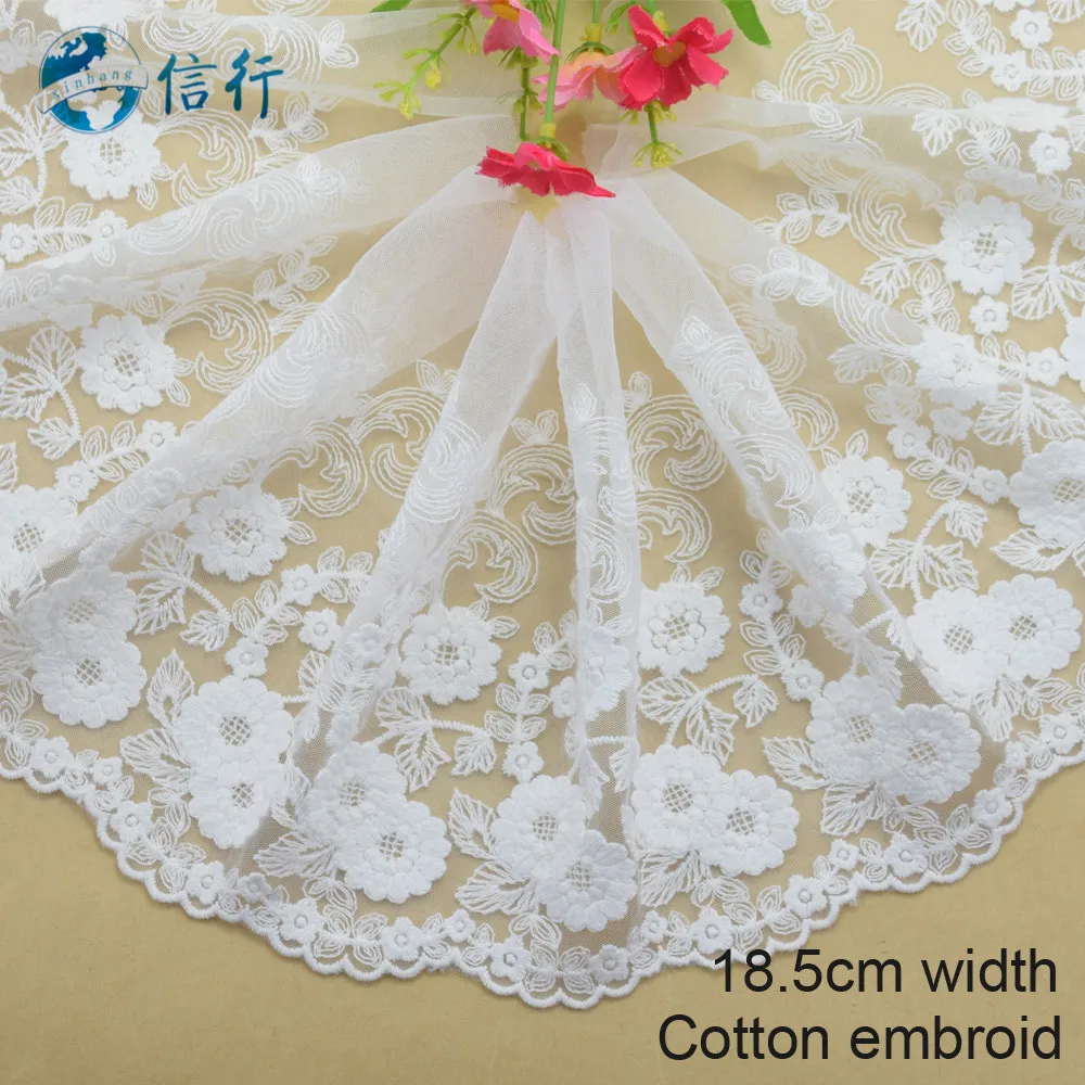 

18.5cm width cotton embroid lace sewing ribbon guipure trims or fabric warp knitting DIY Garment Accessories free shipping#3623