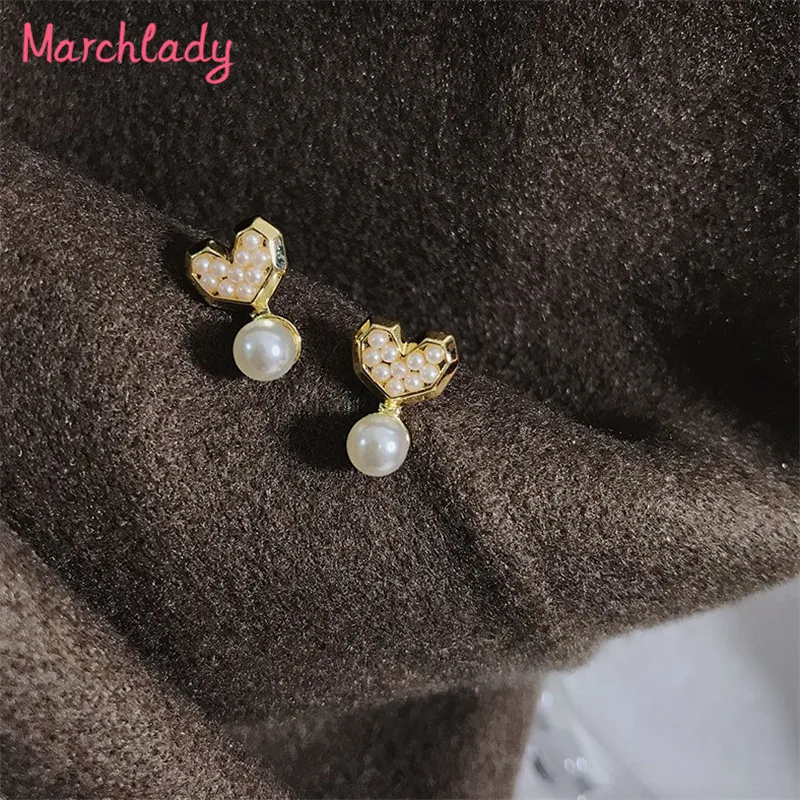 

Designer Fashion Dangle Earrings For Women Korean Accessories Zinc Alloy Gold Color Simulated-pearl Mosaic Lovely Earring