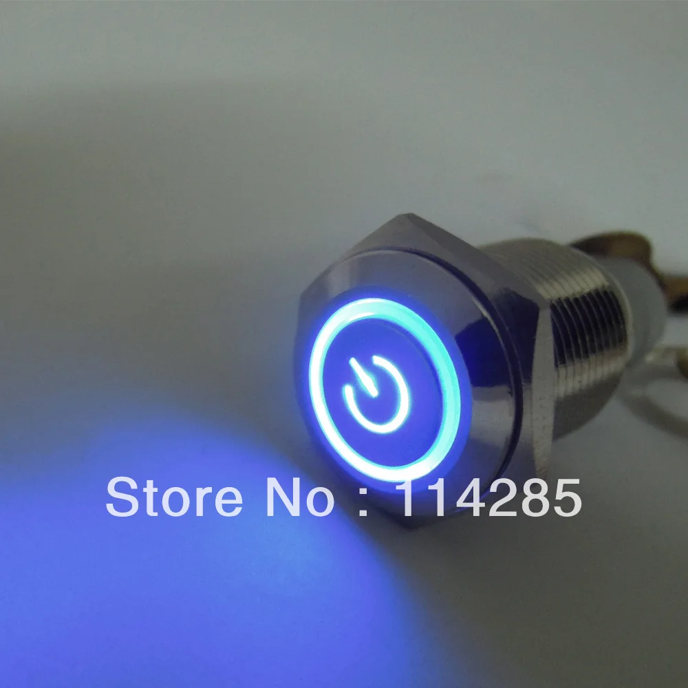 12V 16mm Blue Power Symbol&Angel Eye LED Push Button Metal ...