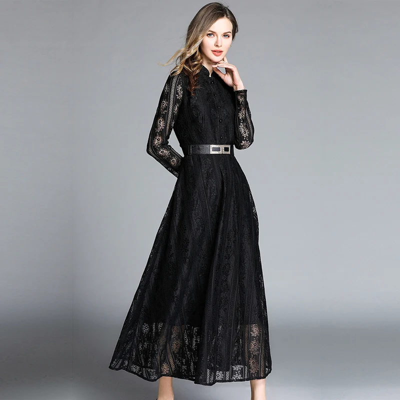 Sping Women Casual Lace Dress Fashion Long Sleeve Elegant Slim A-line Women's Party Dresses