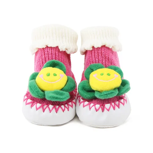 Мультфильм детские носки 3D цветок Вязание детские осенние носки анти-слип для новорожденного для маленьких мальчиков носки для девочек - Цвет: Red