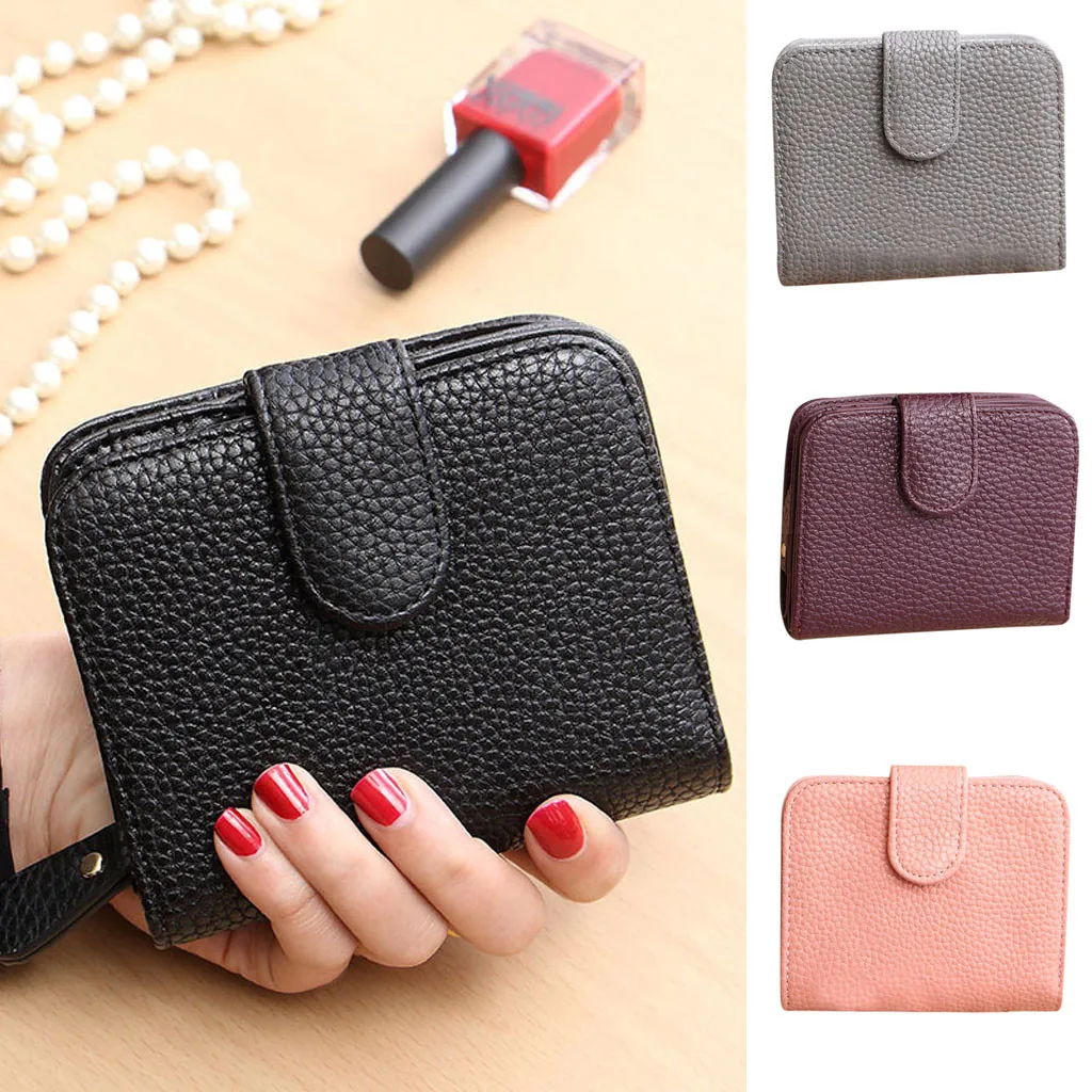 

Fashion Lady Wild Short Lychee Pattern Solid Color Card Bag Purse Clutch Bag Small Wallet Credit Card Holder Mini Purse Pouch