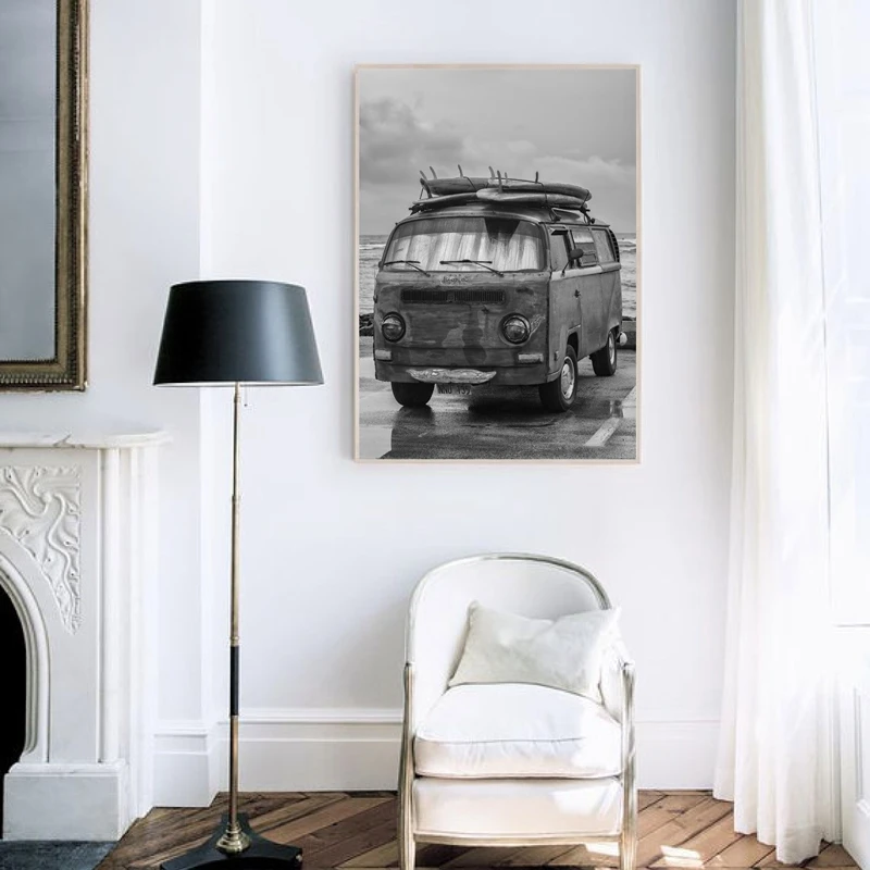 Surfing and old vans canvas print living room decor