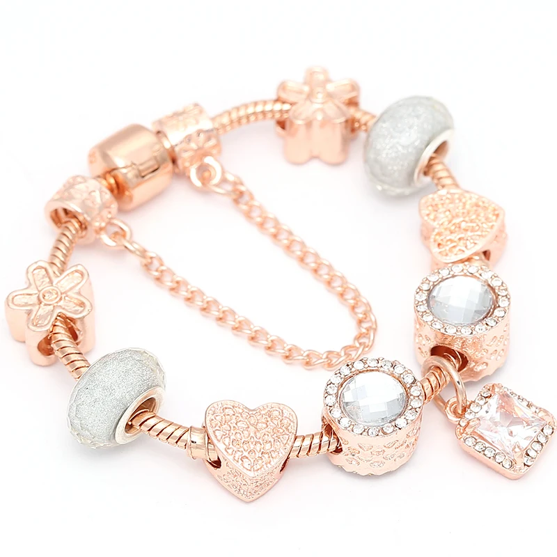 

BAOPON European Silver Plated Jewelry Charm Bracelets For Women Crystal Beads Brand Bracelets & Bangles DIY Jewelry Pulseras