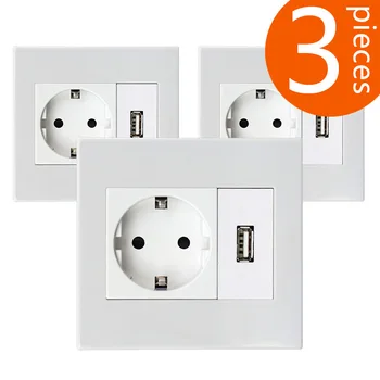 

3 pieces 86 type European German standard double wall power outlet with USB socket 250V 16A CR-SRD
