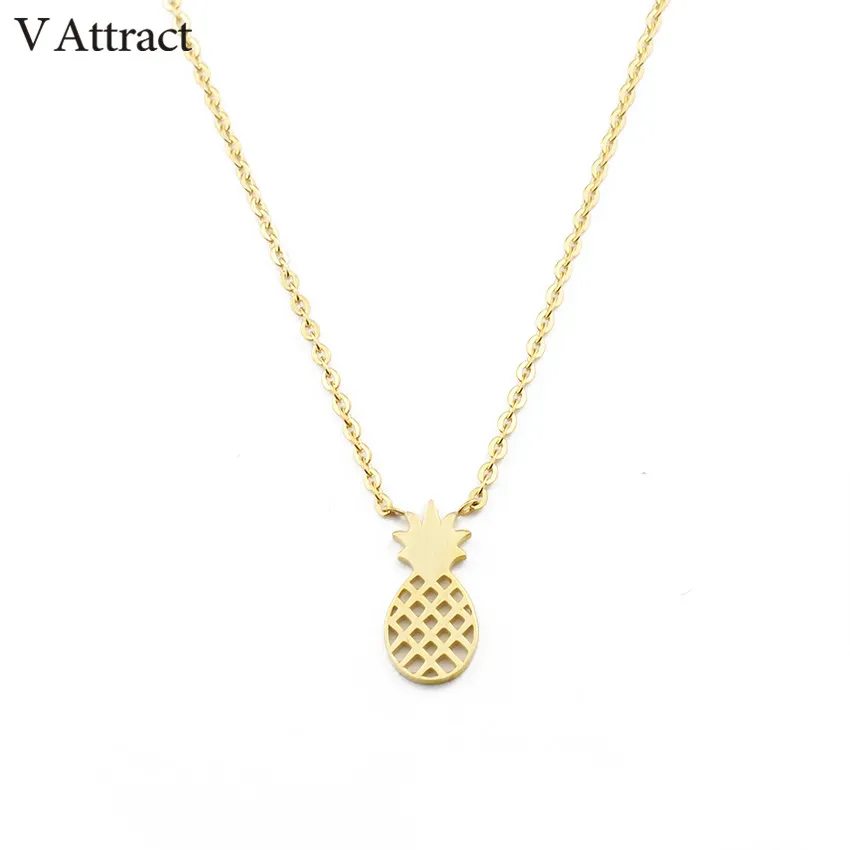 

V Attract Stainless Steel Collier Chocker Summer Bijoux Femme Fashion Jewelry Delicacy Rose Gold Pineapple Necklace Pendant