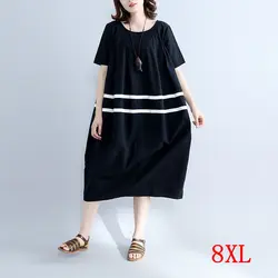 Для женщин большие размеры платье Большие размеры 5XL 6XL 7XL 8XL Лето Круглый воротник с коротким рукавом повседневные свободные большие
