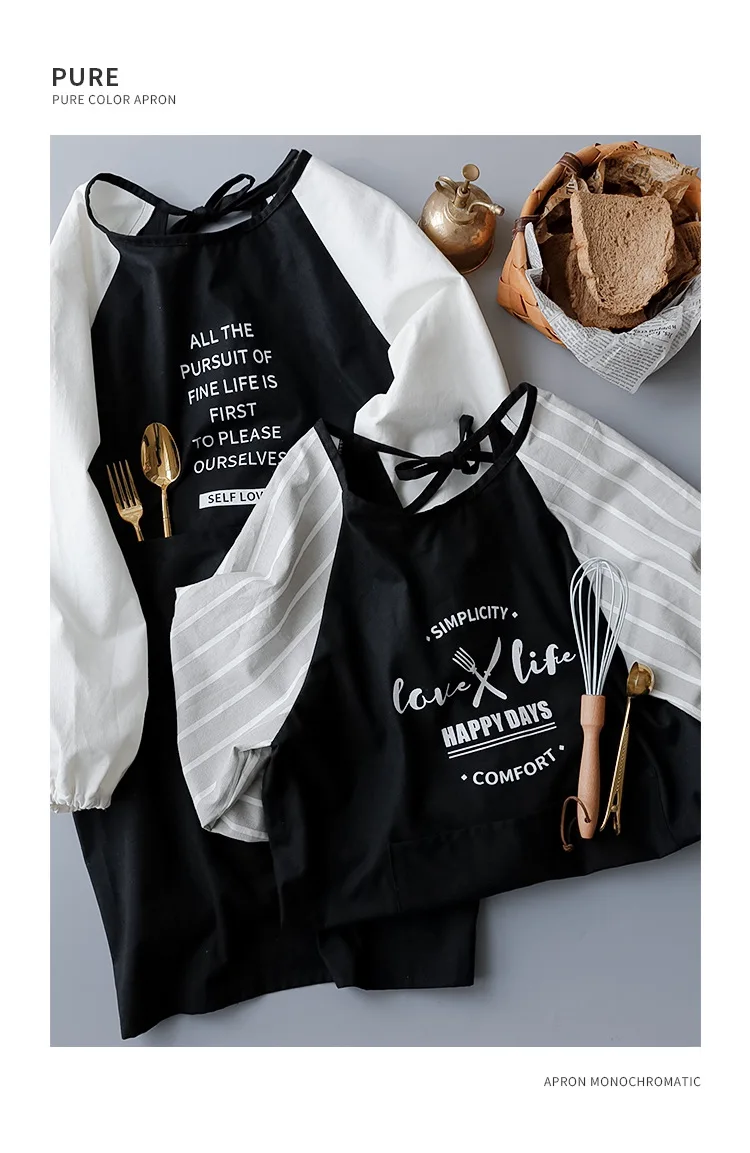 11 Long Sleeve Kitchen Apron Nordic Simplicity Style Cooking Baking Shop Skirt Bibs Cafe Flower Shop Hairdresser Overalls Home Pinafore Schort Avental