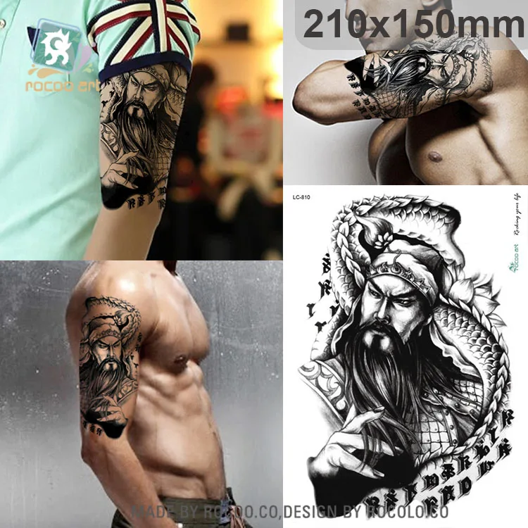 

LC810/New 2015 Large Tattoo Sticker Chinese Sketch Black Guan Yu Dragon Designs Waterproof Temporary Body Tattoo Stickers New