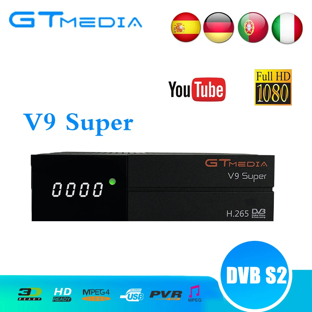 GTmedia Satellite Receiver V9 Super DVB-S2 H.265 FREESAT V9 SUPER Satellite TV Receiver decoder HD ac3 with 1 Year Clines cccam