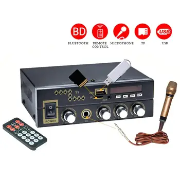 

Mini Digital Audio Power Amplifier audio with microphone /USB/TF/FM/AUX play stereo sound control volume Bluetooth 2.0CH Home