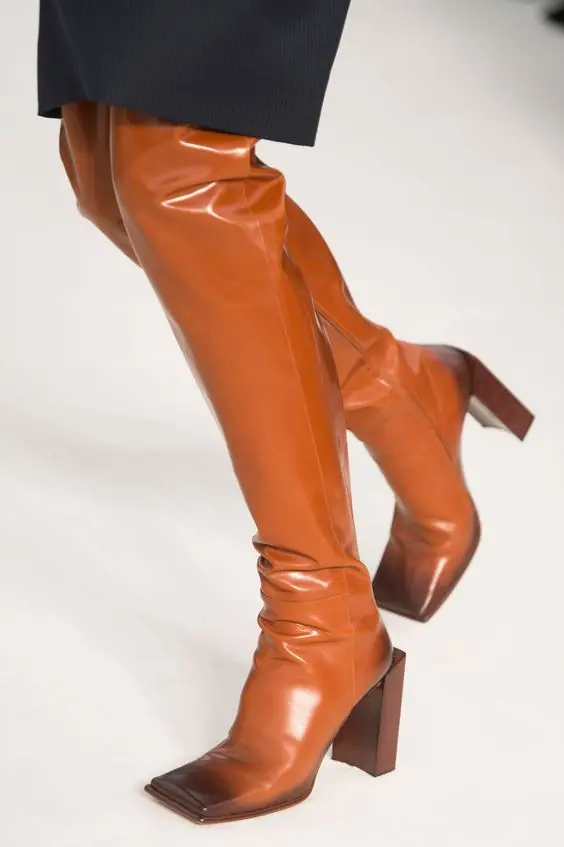 as Alto Sexy Mujeres Del Talón Caballero 2018 Botas Nueva Sobre Picture De Alta Muslo Manera Señoras As Square Picture Rodilla Más Toe Marrón Cuero La xxaIqPg