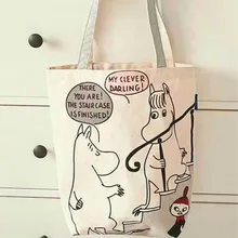 Moomin, сумка на молнии, сумка из хлопка, Холщовая Сумка на плечо, темперамент, для девушек, для путешествий, сумка для хранения, Ziplock
