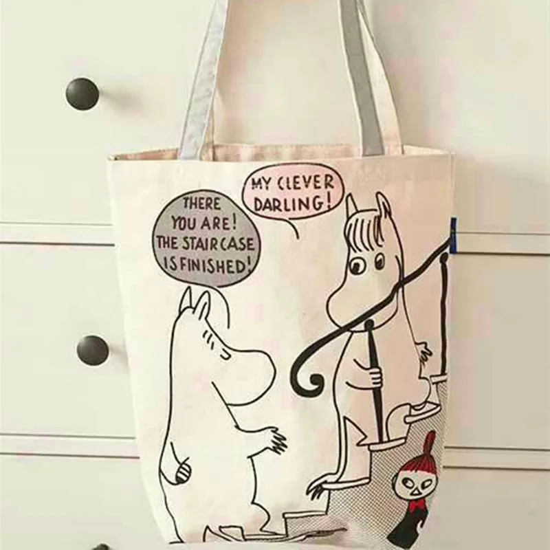 

Moomin Zip Bag Sac De Rangement Cotton Canvas Shoulder Bag Temperament Girl Must Travel Storage Bag Ziplock Bag
