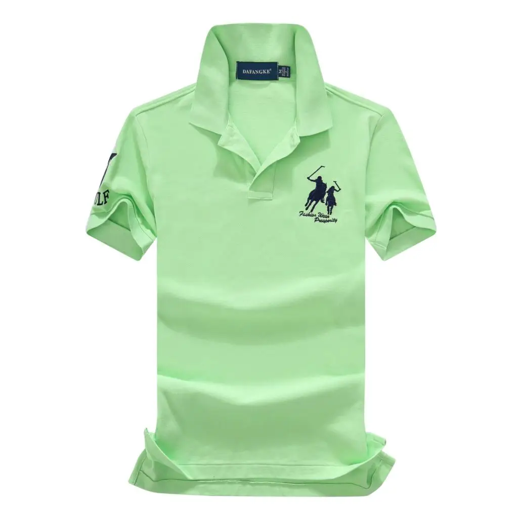 Одежда для детей в летнем хлопковые мужские рубашки больших размеров для мужчин 3 вышивка letetr логотип воротник-поло в рубчик с короткими разрезами с классической посадкой, рубашка-поло - Цвет: light green