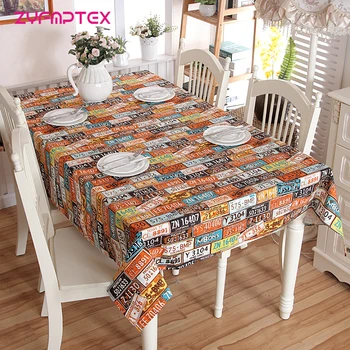 

ZYFMPTEX New Arrival Cotton Thickened Canvas Retro American License Plate Number Personality Party Table Cloth Free Shipping