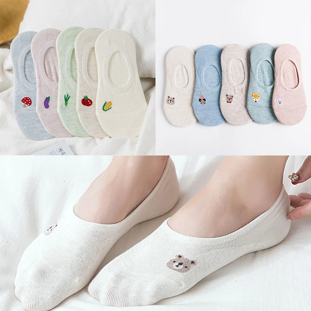 

Socks Kawaii Animal Cartoon Vegetable Invisible Boat Socks Silicone Slip Summer Cotton Socks Comfortable Harajuku Girl Socks