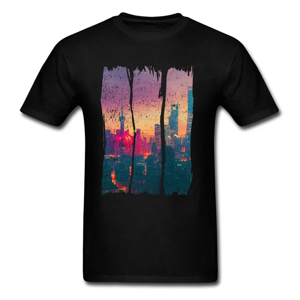 Prevalent Student T Shirt SUNSET AND SKYLINE Printed On T Shirt 100% Cotton Short Sleeve Custom Tee Shirts Round Collar SUNSET AND SKYLINE black