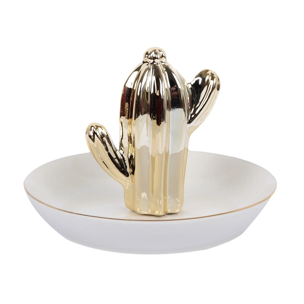 Ceramic Tray Cactus Stand Jewelry Holder for Earring Ring Necklace Cactus Display Room Decorations