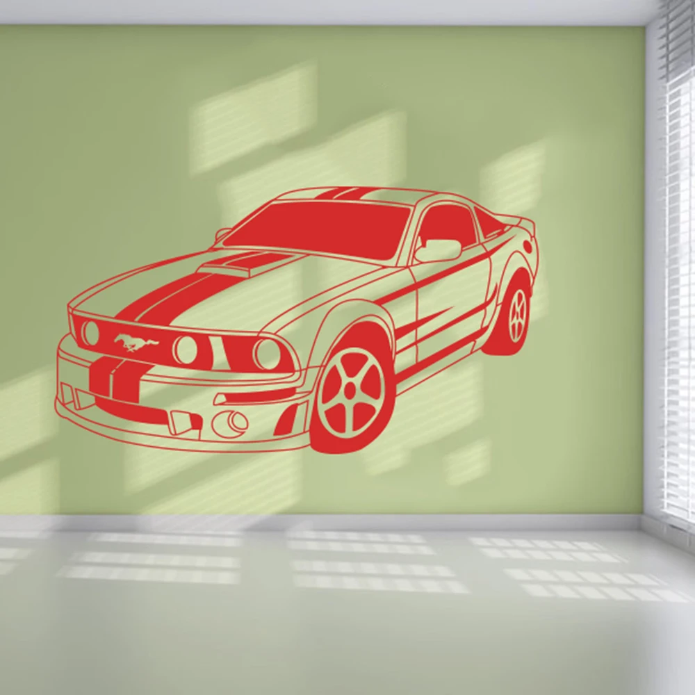 Large Mustang Muscle Car Vehicle Game Wall Sticker Boy Room Kids Room Racing Super Car GTR Wall Decal Bedroom Vinyl Decor (2)