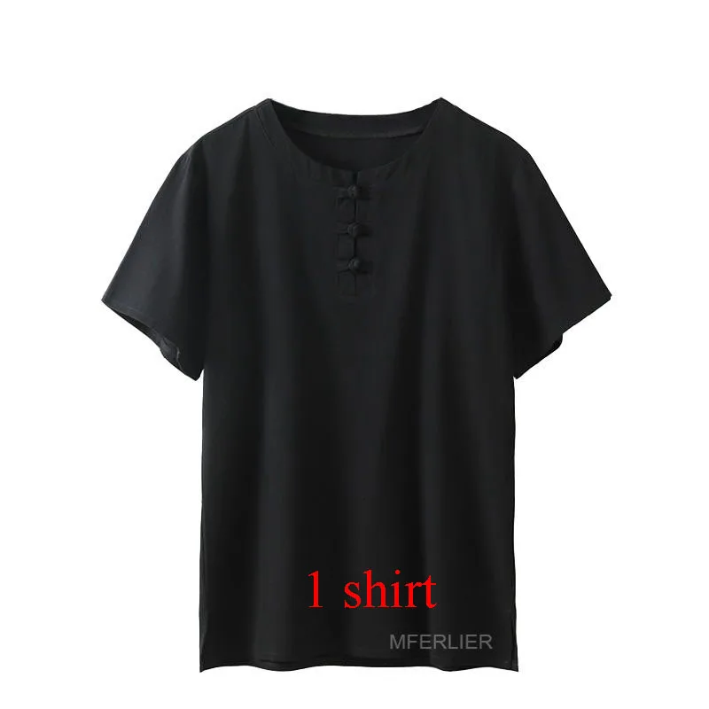 MFERLIER Летняя мужская рубашка 5XL 6XL 7XL 8XL 9XL 10XL бюст 157-162 см размера плюс льняная рубашка большого размера с шортами Мужская 5 цветов - Цвет: Black 1 shirt