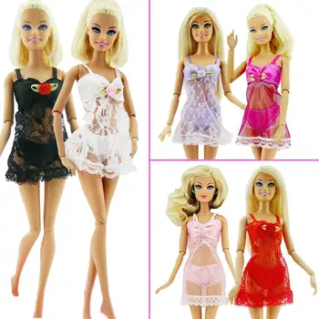 

2 Sets Sexy Pajamas Lingerie Lace Coat + Bra + Underwear Bedroom Accessories Clothes for Barbie Doll Skirt Child Kids Toy