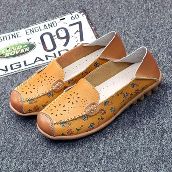 

Women Flats Nice Genuine Leather Shoes Casual Printing Multicolor Walking Shoes Ladies Fashion Great Ladies Shoes Moccasins