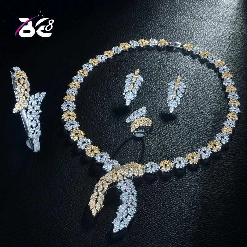 

Be 8 Beauty 2 Tones Flower Shape CZ Wedding Bridal Jewelry Sets for Wedding Accessories Nigeria Jewelry Necklace Bangle Set S307