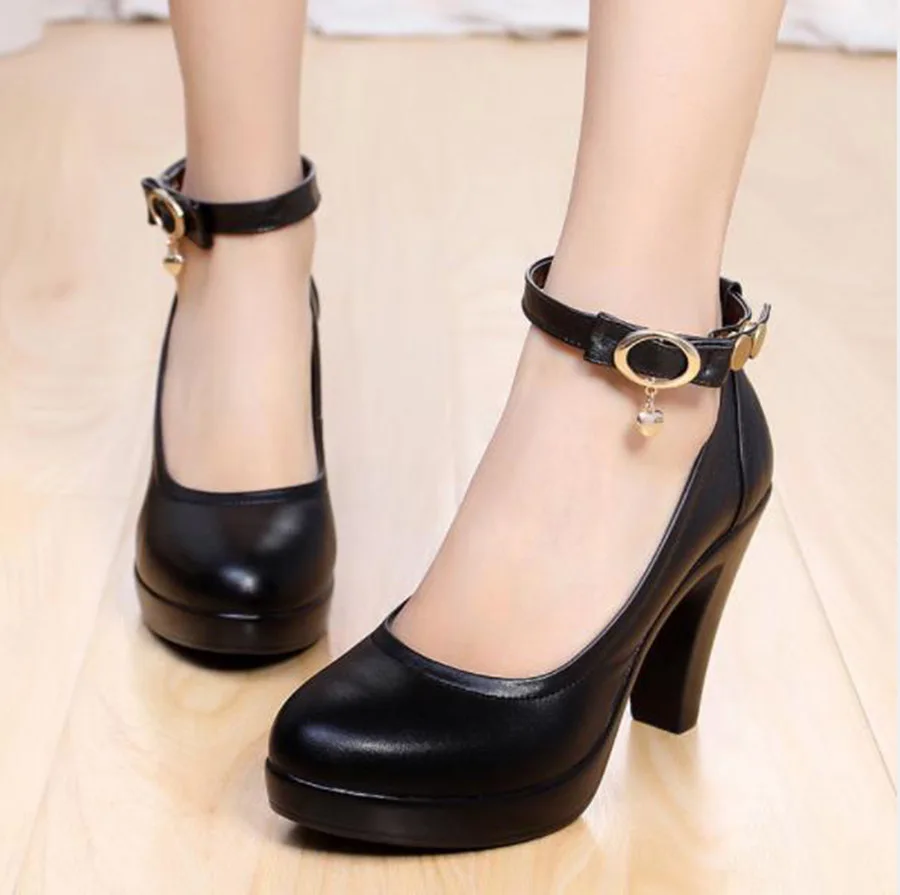 

Spring and Autumn Elegant Thick with High Heel Platform Work Shoes Fashion Chic Metal Buckle Design Single shoes Women's Shoes