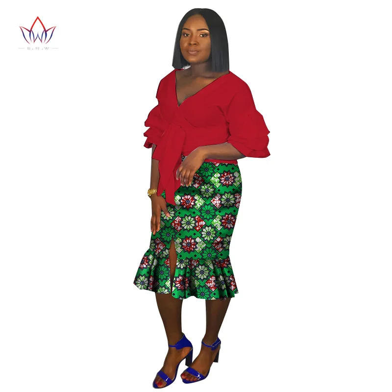 Zomer Print Afrikaanse Rok Past Dashiki Vrouwen 2 Delige Set Kantoor Dame Bazin Riche Midi Rok Katoen Plus Size Geen BRW WY3248 Zomer Print Afrikaanse Rok Past Dashiki Vrouwen 2 Delige Set Kantoor Dame Bazin Riche Midi Rok Katoen Plus Size Geen BRW WY3248
