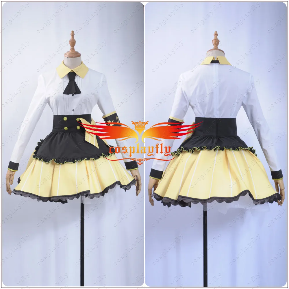 Аниме Love live Косплей Чай Вечерние Unawakened Hoshizora Рин Косплей Костюм Униформа горничной желтая юбка рубашка-корсет шпилька носки