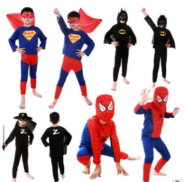 

Halloween Kids Child Superhero Costume Jumpsuit Mask Batman Spider Man Superman Zorro Cosplay Costume Clothing Set Pajamas