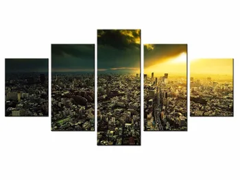 

Canvas Printings Sunset city landscape 5 Piece Modern Style Cheap Pictures Decorative Wall Art Framed Prints Gift /City-123