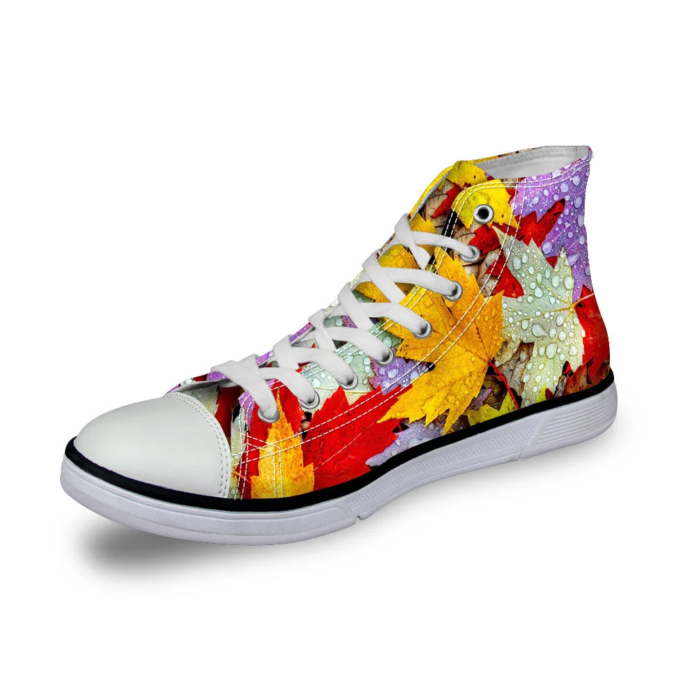 

Noisydesigns Women sneakers Casual yellow maple leaves 3D print flat vintage Canvas Vulcanized shoes high top lace up flats girl