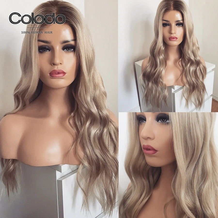  COLODO Remy Brazilian Hair Wigs Ash Blonde Lace Front Wig with Baby Hair Preplucked 13x6 Lace Front