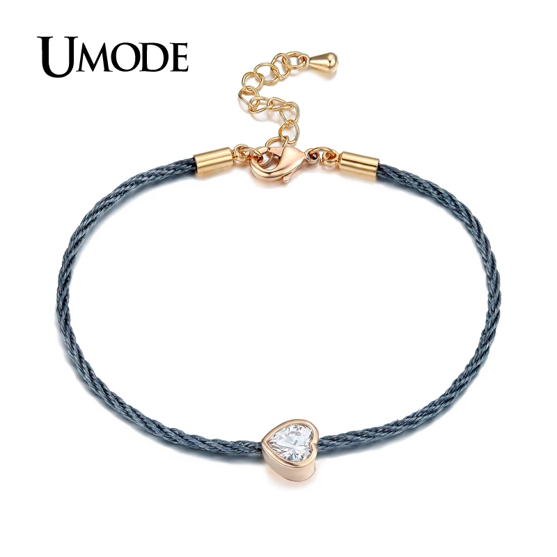 

UMODE Charm Love Heart Chain Rope Bracelet Female18K Rose Gold Plated Bracelet Jewelry For Women Bijoux Pulsera Gifts AUB0089