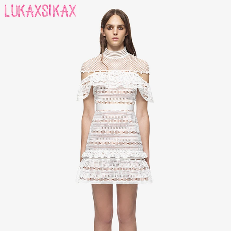 2017 New Women Summer Dress High end Custom SP White Lace Runway Dress