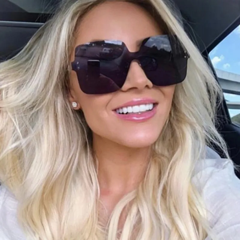 

HBK 2019 Vocation Rimless Square Sunglasses Ladies Newest Fashion Brand Retro Oversized Candy Color Sun Glasses Men UV400