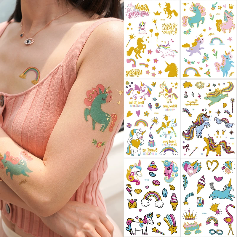 Geweldige eik Riskeren Plaats 6 Stks/pak Tijdelijke Tattoo Sticker Goud Eenhoorn Tattoo Paard Regenboog  Glitter Tattoo Kids Kinderen Set Tatoo Voor Meisjes Stickers|Temporary  Tattoos| - AliExpress