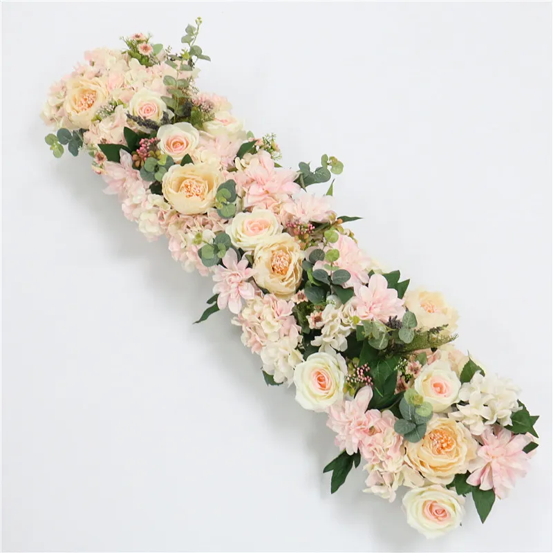 custom made Artificial rose flower row Wedding background wall arch Welcome desk decorative fake flower Home holiday decoration - Цвет: B Pink