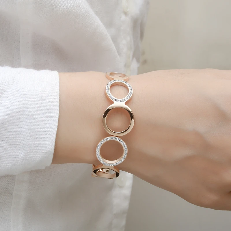 

New Fashion Hot Sale 316 Stainless Steel Rose Gold Crystals Bracelet for women Bangle Nickel Free Jewelry Best Gift