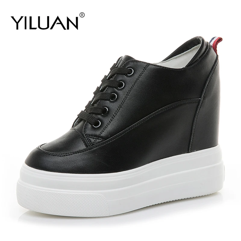

Yiluan 2019New Spring and Summer With White Shoes Women Leather student sports Female Shoes Increased 10cm Casual Shoes Female