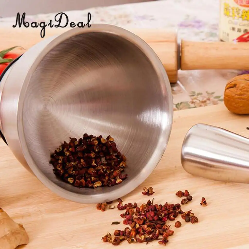 Amagogo Stainless Steel Mortar & Pestle Hand Crusher Garlic Spice Herb Grinder Bowl